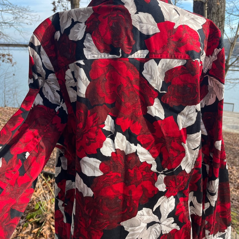 Chico's Red and Black Floral Jacket